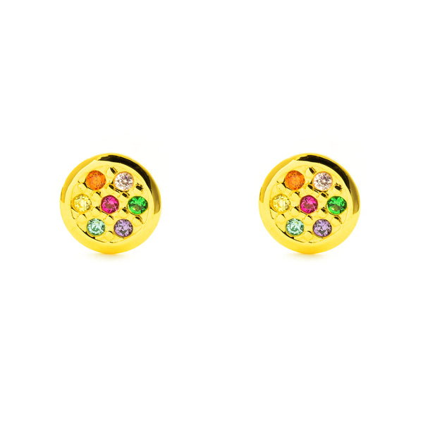 Runde Zirkon Farbe Kinder Mädchen Ohrringe Gelbgold 9K