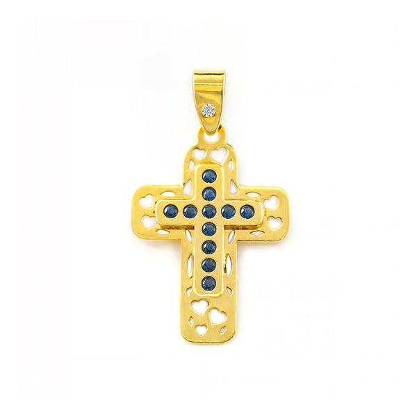 Kleine rechteckige Kreuz Gelbgold 9K mit synthetischen Zirkonien Glanz 16 x 11 mm