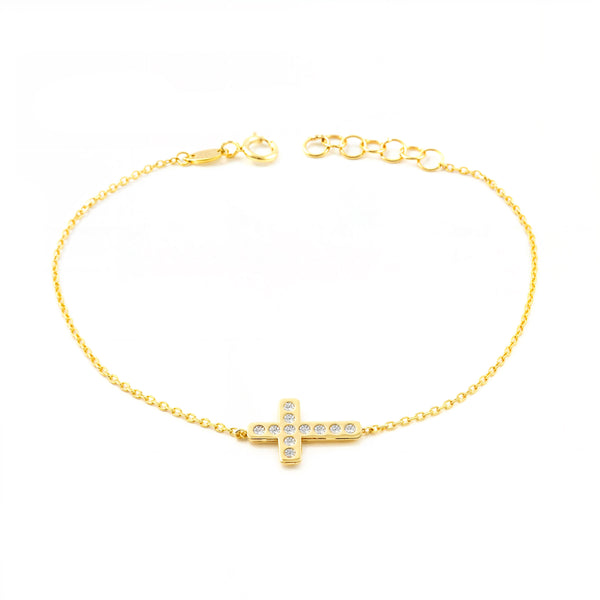 Damen Armband Gelbgold 9K Horizontale Kreuz Zirkonia Glanz 17 cm