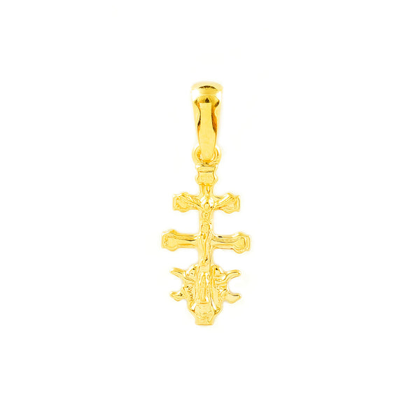 Kreuz religiöse Anhänger Glanz Caravaca 15x7 mm Gelbgold 18K