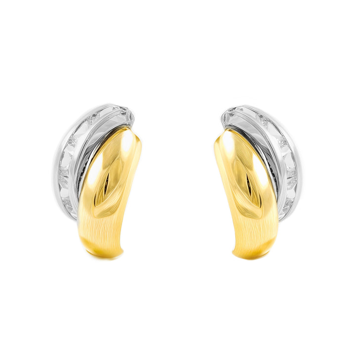 Pendientes Mujer oro Bicolor 9K Bandas Piedra Circonita Brillo