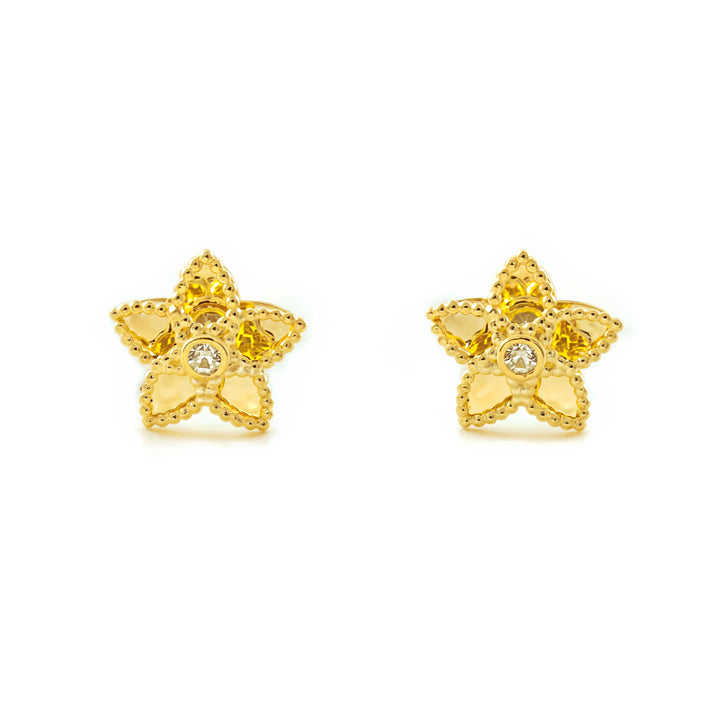 Pendientes Niña oro Amarillo 9K Estrella Piedra Circonita Brillo y Textura