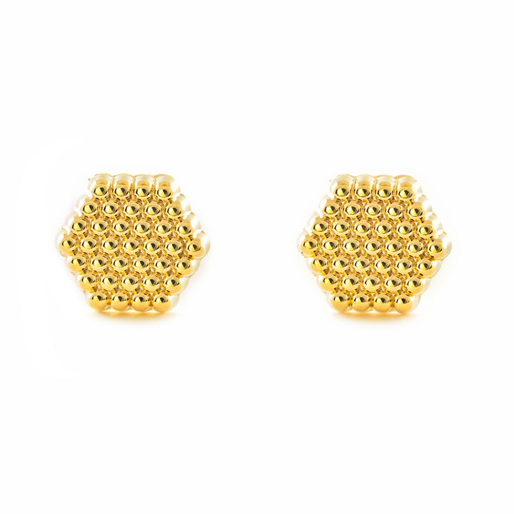 Pendientes Niña Mujer oro Amarillo 9K Hexagono Brillo