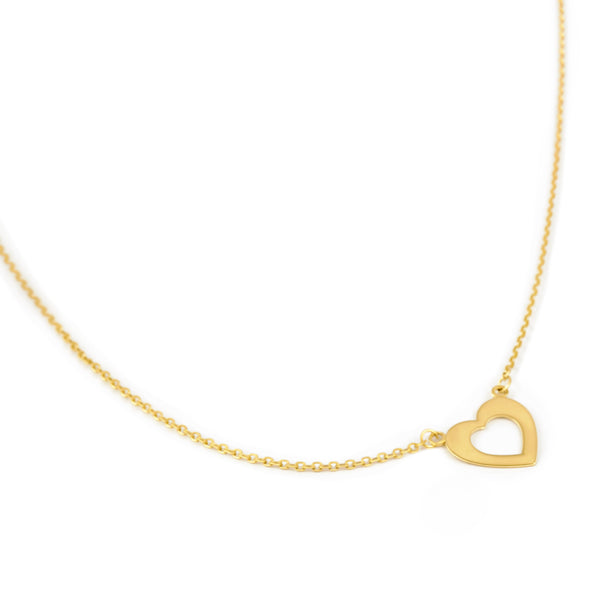 Damen Halskette 18K Gelbgold glänzendem Herzanhänger 45 cm