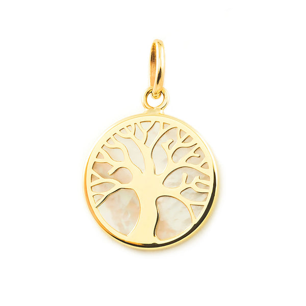 Baum des Lebens Perlmutt glänzender Anhänger Gelbgold 9K