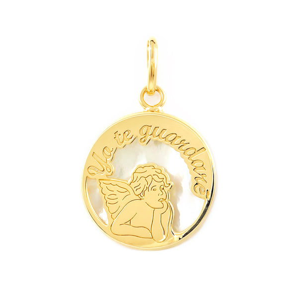 Engel Perlmutt glänzender Anhänger Gelbgold 9K