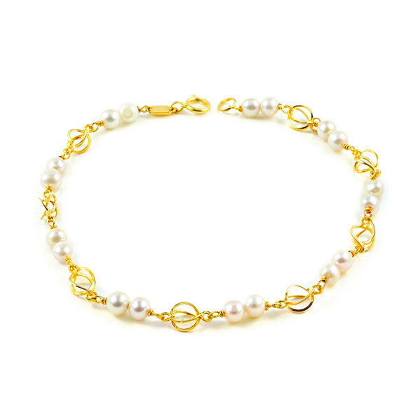 9K Gelbgold Kinder armband 4 mm runder Perle im Körbchen Design Glanz 18 cm