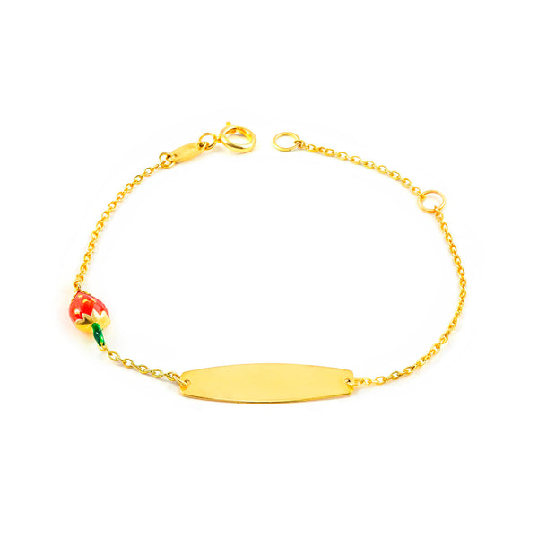 9K Gelbgold personalisierte Kinder armband Emaille armband Rot Grün Glanz 14 cm