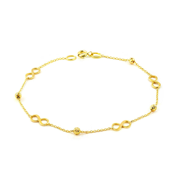 Damen Armband Gelbgold 9K Unendlichkeit Glanz und Textur 18 cm