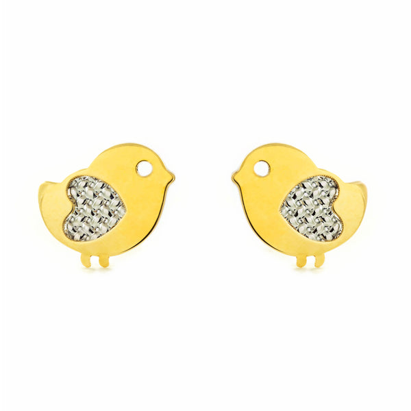 Pendientes Niña Mujer oro Bicolor 9K Pajaro Brillo y Textura