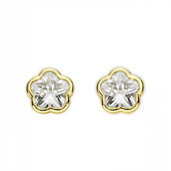 Damen & Kinder Ohrringe Gelbgold 9K Blume mit Zirkonia Glanz