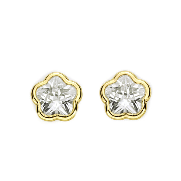 Damen & Kinder Ohrringe Gelbgold 9K Blume mit Zirkonia Glanz