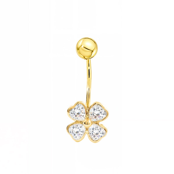 18K Gelbgold Nabel piercing Kleeblatt Zirkonia Glanz