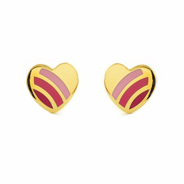 Pendientes Niña oro Amarillo 9K Corazón Esmalte Multicolor Brillo