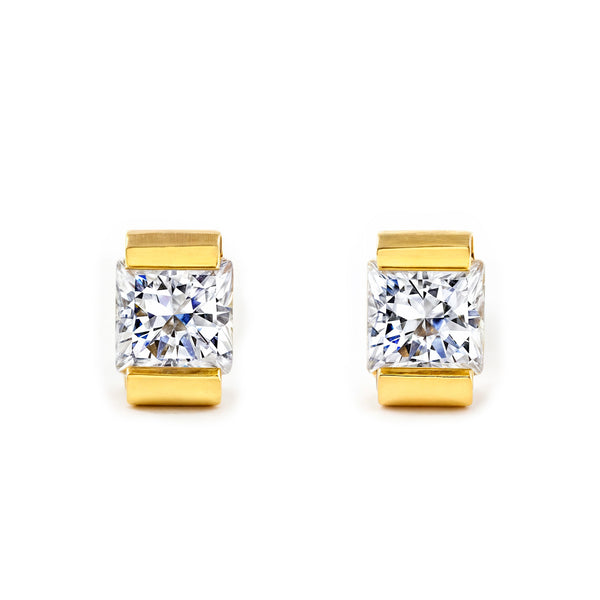 Kinder Baby Quadrat Zirkon Ohrringe Gelbgold 18K