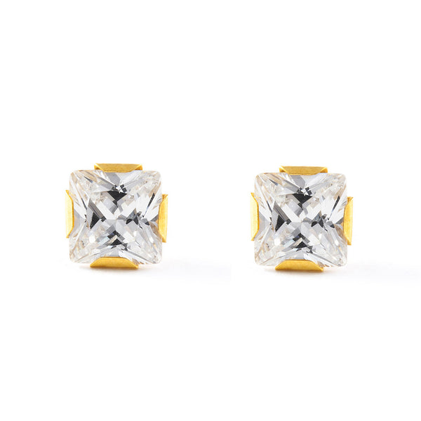 Quadrat Zirkon Kinder Mädchen Ohrringe Gelbgold 18K