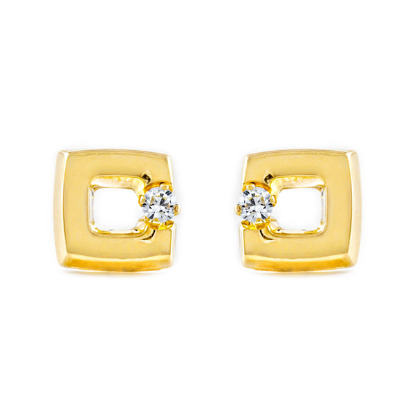 Quadrat Zirkon Kinder Baby Mädchen Ohrringe Gelbgold 18K