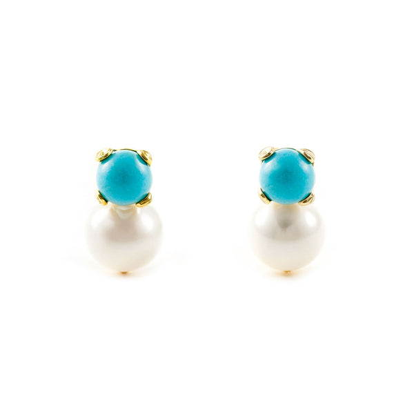 Kinder Baby Türkis 2 mm Perle 3 mm Ohrringe Gelbgold 18K