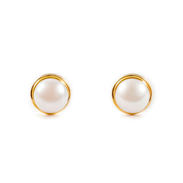 Kinder Baby Perle 3 mm Ohrringe Gelbgold 18K
