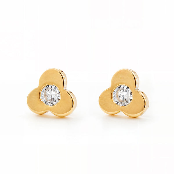 Kleeblatt Zirkon Kinder Mädchen Ohrringe Gelbgold 18K