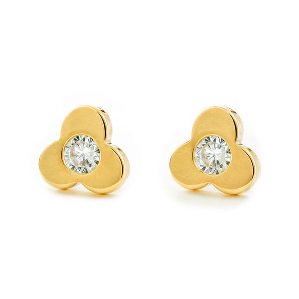 Kleeblatt Zirkon Kinder Mädchen Ohrringe Gelbgold 18K
