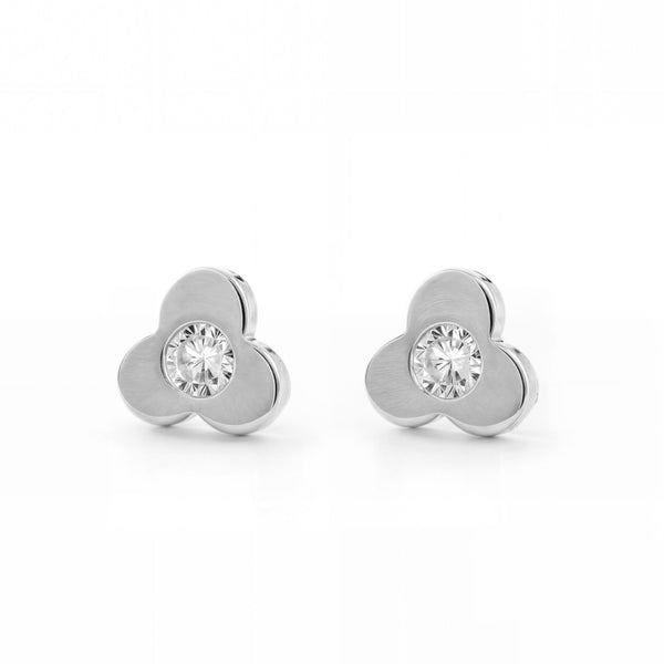 Kleeblatt Zirkon Kinder Baby Mädchen Ohrringe Weißgold 18K