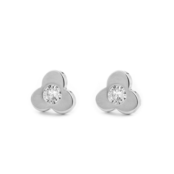 Kleeblatt Zirkon Kinder Baby Mädchen Ohrringe Weißgold 18K