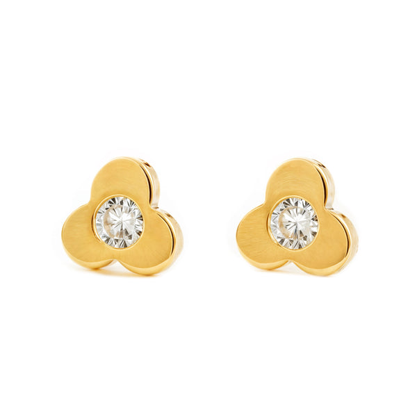 Kinder Baby Kleeblatt Zirkon Ohrringe Gelbgold 18K