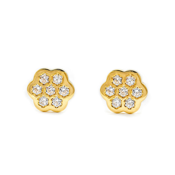 Gänseblümchen Zirkon Kinder Mädchen Ohrringe Gelbgold 18K