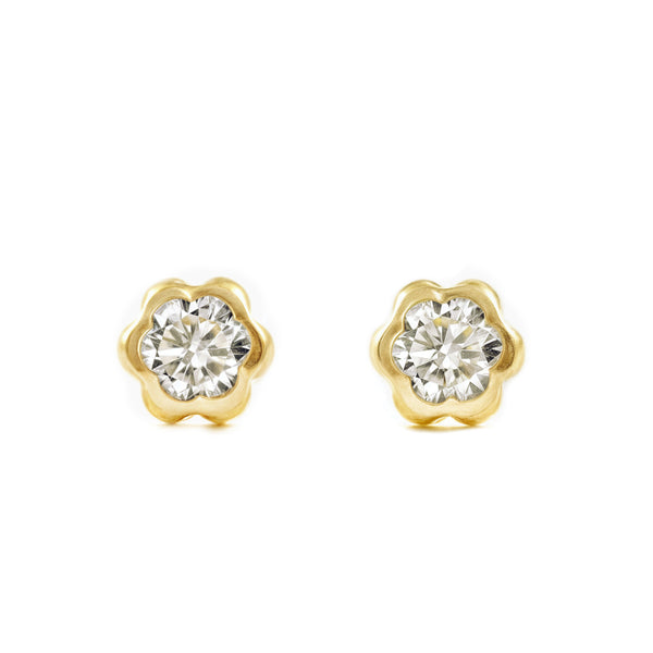Blume Zirkon 3,75 mm Kinder Mädchen Ohrringe Gelbgold 18K