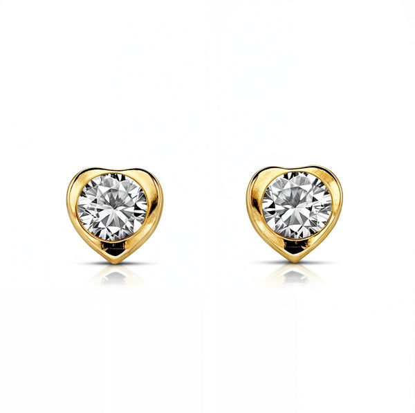 Herz Zirkon 4 mm Kinder Mädchen Ohrringe Gelbgold 18K
