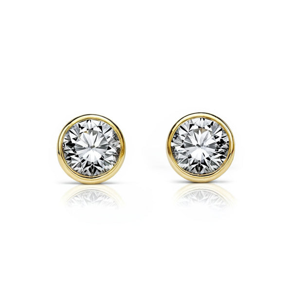 Runde Zirkon 4 mm Kinder Baby Mädchen Ohrringe Gelbgold 18K
