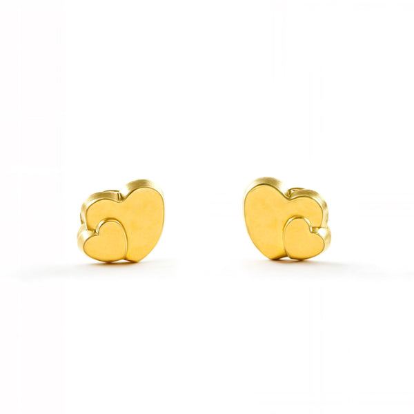 Kinder Baby Herz Ohrringe Gelbgold 9K
