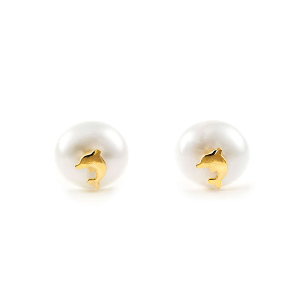 Delfin Perle 5 mm Kinder Baby Mädchen Ohrringe Gelbgold 18K