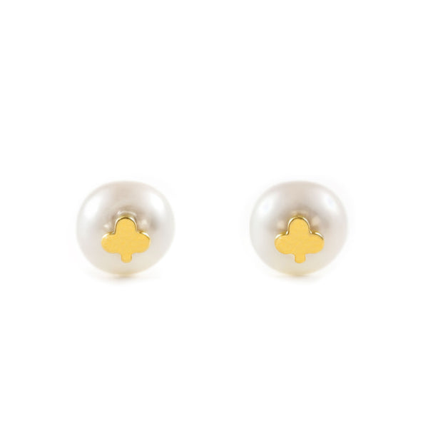 Kleeblatt Perle 5,5 mm Kinder Mädchen Ohrringe Gelbgold 18K