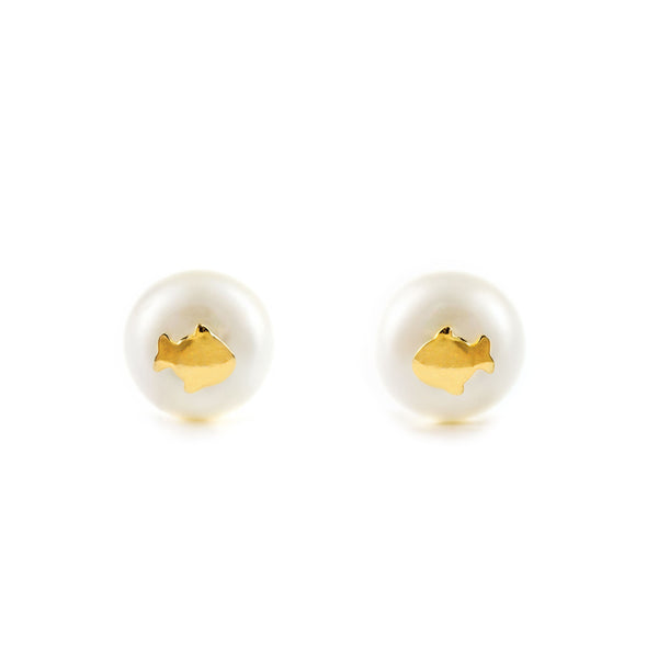 Fisch Perle 7 mm Kinder Mädchen Ohrringe Gelbgold 18K
