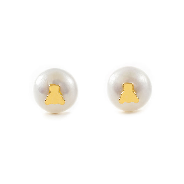 Bär Perle 6 mm Kinder Mädchen Ohrringe Gelbgold 18K
