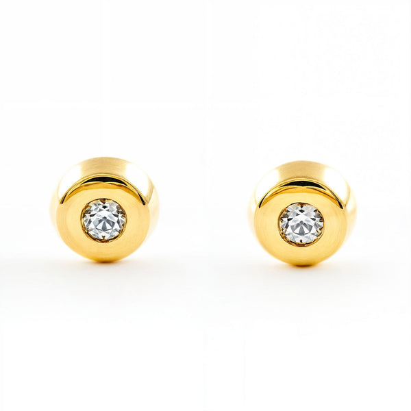 Kinder Baby Runde Zirkon Ohrringe Gelbgold 18K
