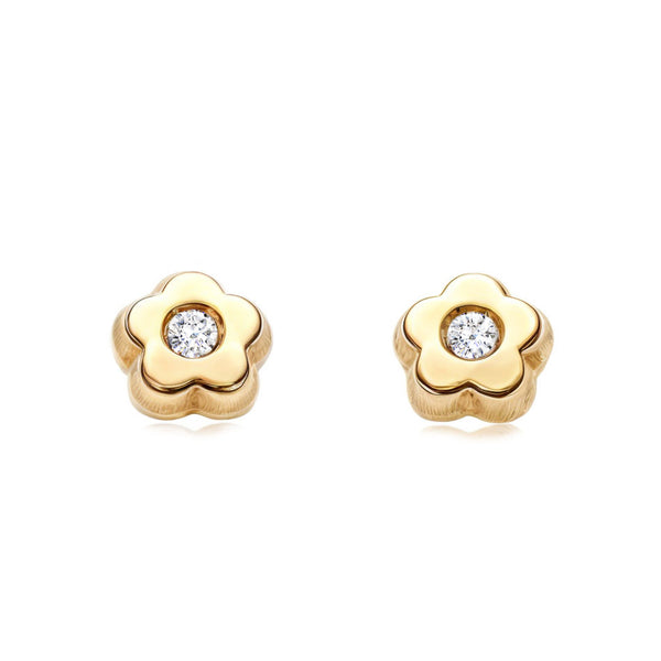 Kinder Baby Gänseblümchen Zirkon Ohrringe Gelbgold 18K