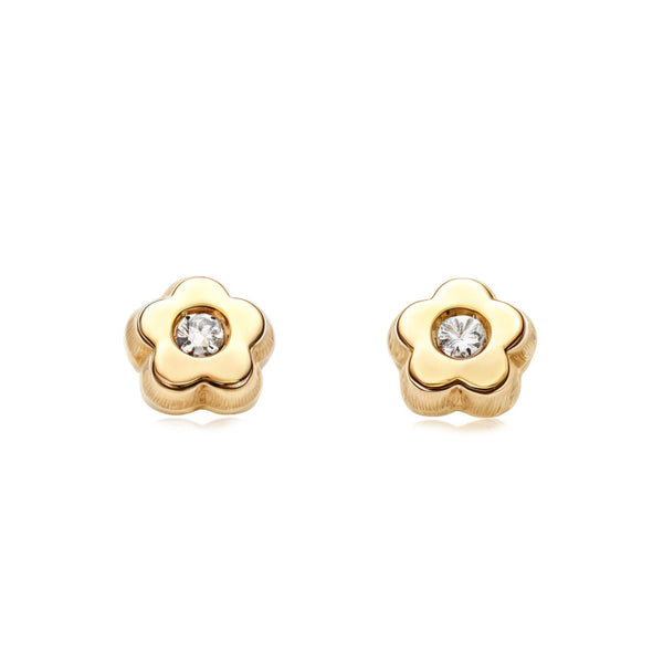 Kinder Baby Gänseblümchen Zirkon Ohrringe Gelbgold 18K