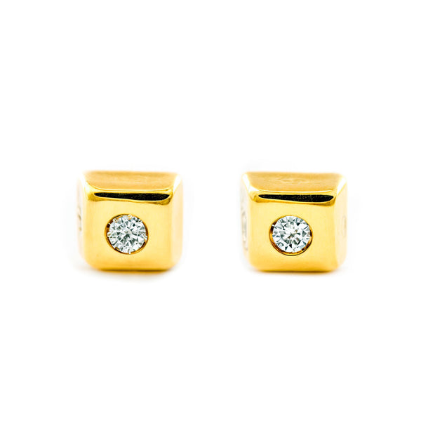 Kinder Baby Quadrat Zirkon Ohrringe Gelbgold 18K