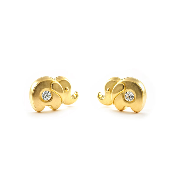 Kinder Baby Elefant Zirkon Ohrringe Gelbgold 18K
