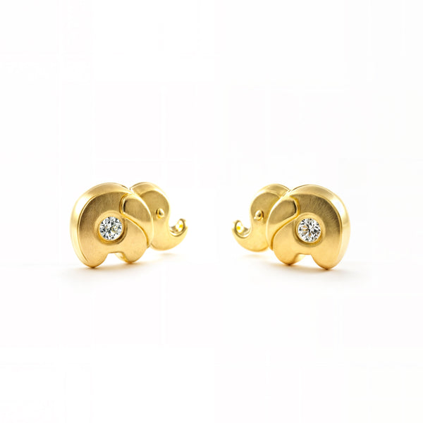 Kinder Baby Elefant Zirkon Ohrringe Gelbgold 18K