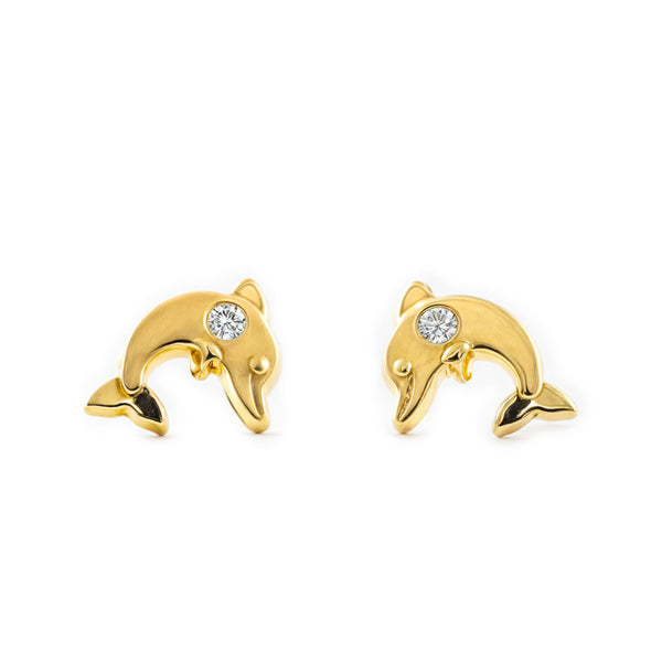 Delfin Zirkon Kinder Mädchen Ohrringe Gelbgold 18K