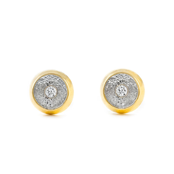 Runde Zirkon Kinder Mädchen Ohrringe 18K two color Gold
