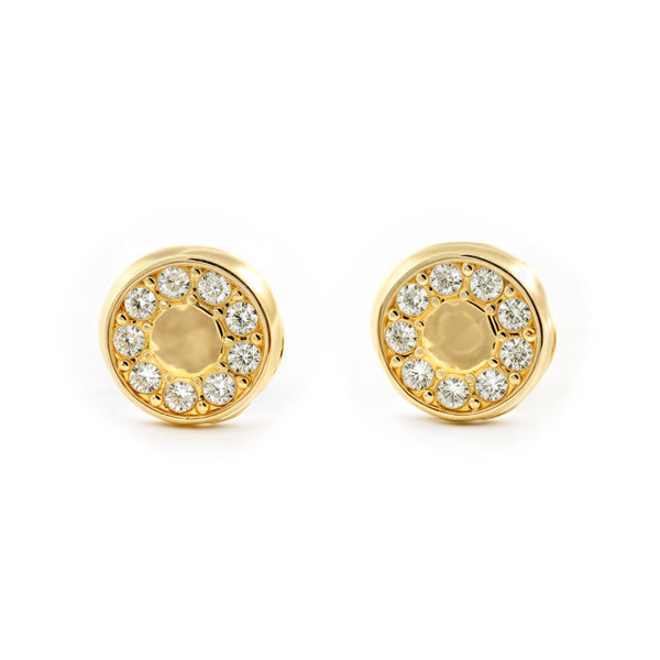 Runde Zirkon Kinder Mädchen Ohrringe Gelbgold 18K