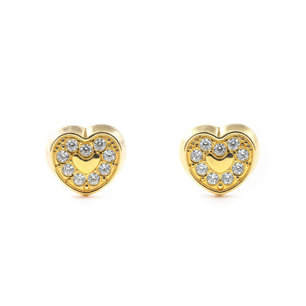 Kinder Baby Herz Zirkon Ohrringe Gelbgold 9K