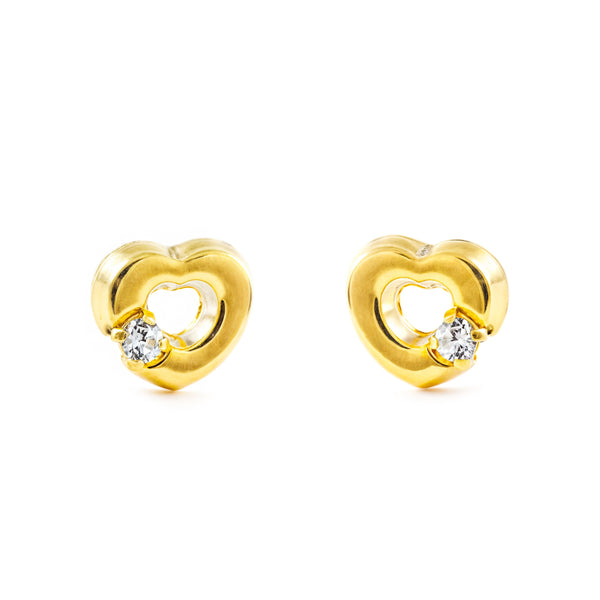 Kinder Baby Herz Zirkon Ohrringe Gelbgold 9K