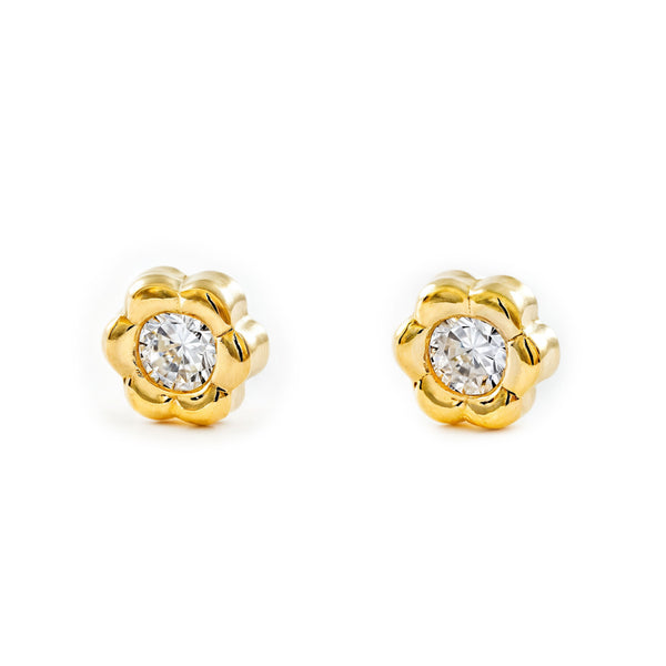 Gänseblümchen Zirkon Kinder Mädchen Ohrringe Gelbgold 18K