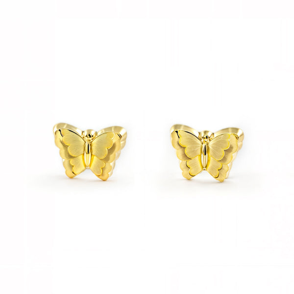 Kinder Baby Schmetterling matt und glänzend Ohrringe Gelbgold 18K